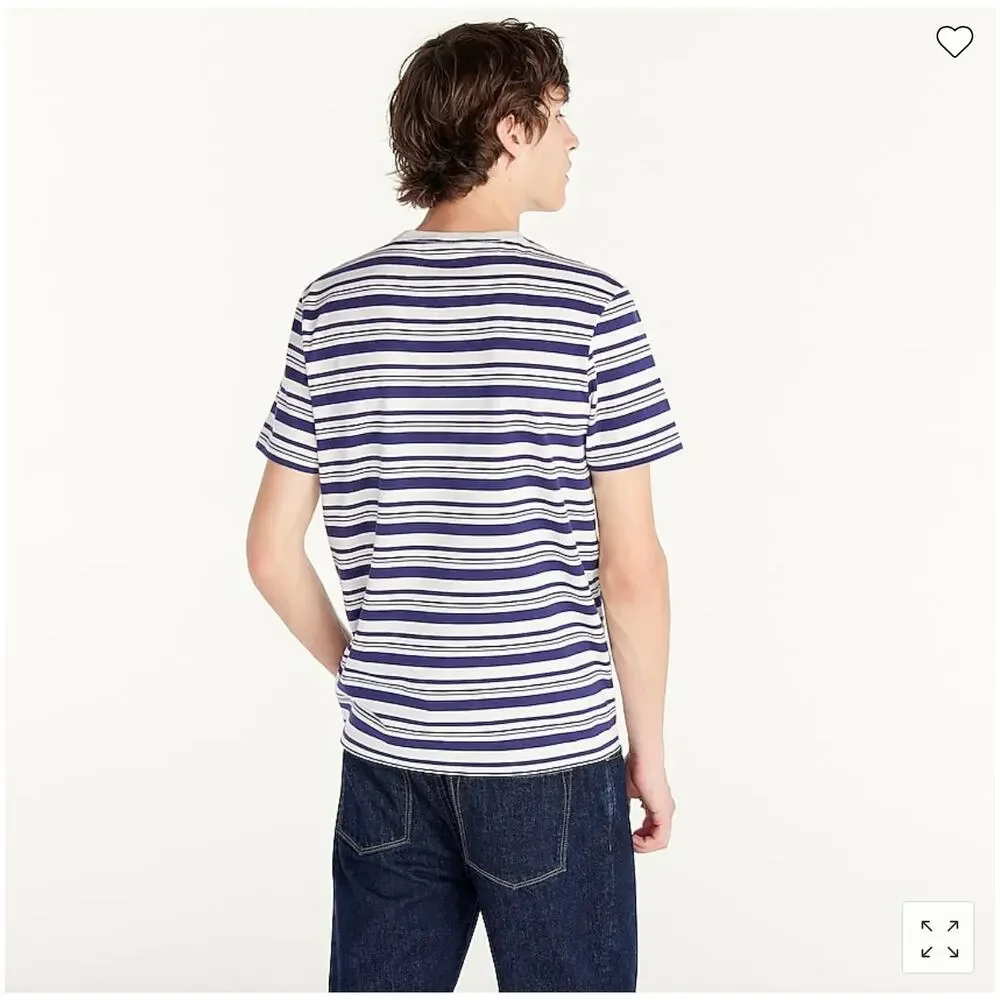 NWT J. Crew Men's Navy Pulse & White Stripe Cotton Crewneck T-Shirt
